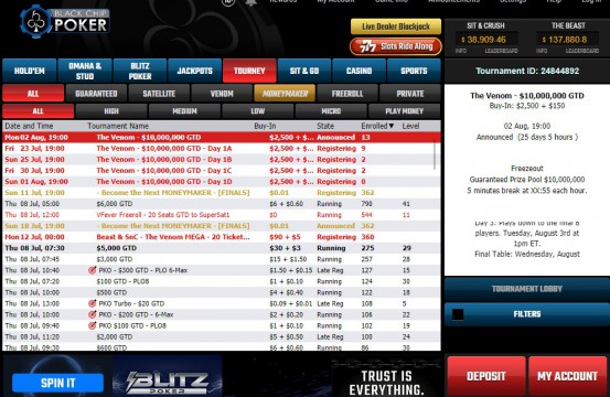 Black Chip Poker 2021 MTT lobby view