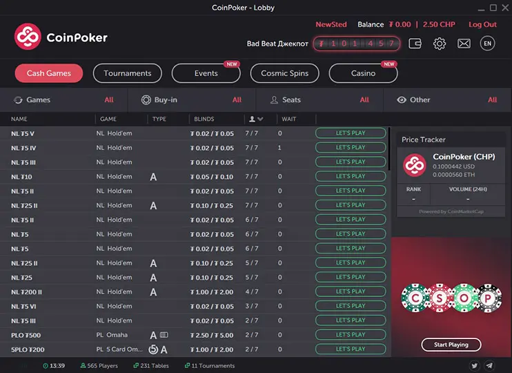 CoinPoker lobby