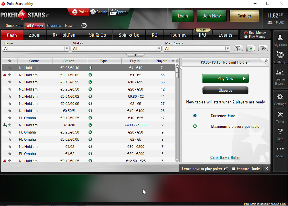 Pokerstars.it lobby