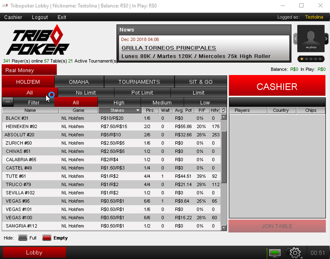 RAP Poker Network lobby